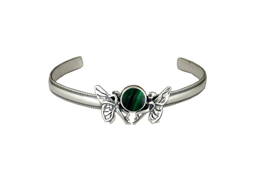 Sterling Silver Double Fairy Cuff Bracelet With Malachite